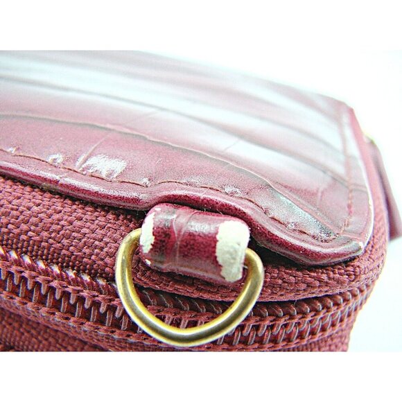 Buxton Burgundy Wallet Double Zip Compartments Croc Design Purse ID Card Slots - Picture 6 of 16